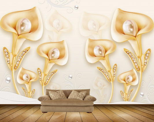 Avikalp MWZ0705 Golden Tulip Flowers HD Wallpaper