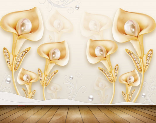 Avikalp MWZ0705 Golden Tulip Flowers 3D HD Wallpaper