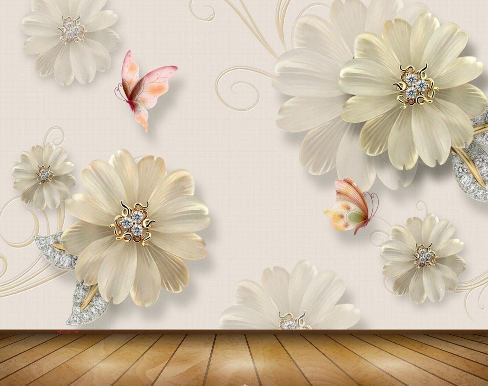 Avikalp MWZ0706 White Flowers Butterflies 3D HD Wallpaper Avikalp MWZ0706 White Flowers Butterflies 3D HD Wallpaper