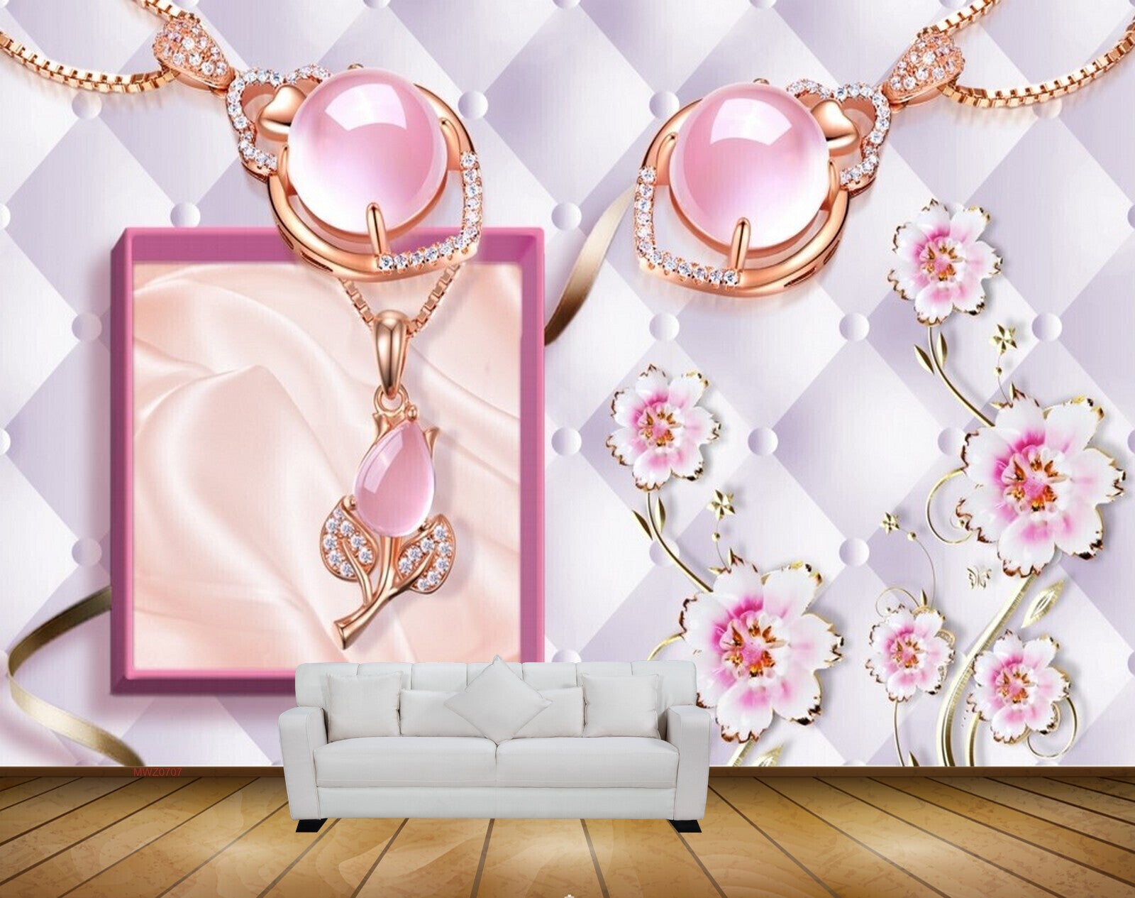 Avikalp MWZ0707 Pink White Flowers Pearls 3D HD Wallpaper Avikalp MWZ0707 Pink White Flowers Pearls 3D HD Wallpaper