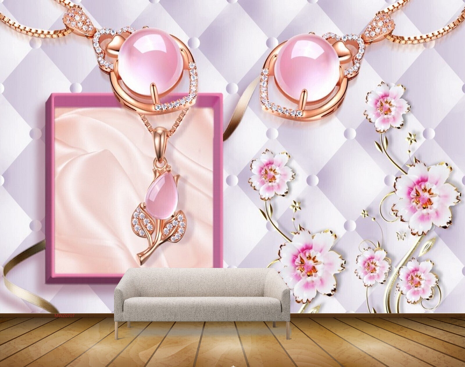 Avikalp MWZ0707 Pink White Flowers Pearls 3D HD Wallpaper Avikalp MWZ0707 Pink White Flowers Pearls 3D HD Wallpaper