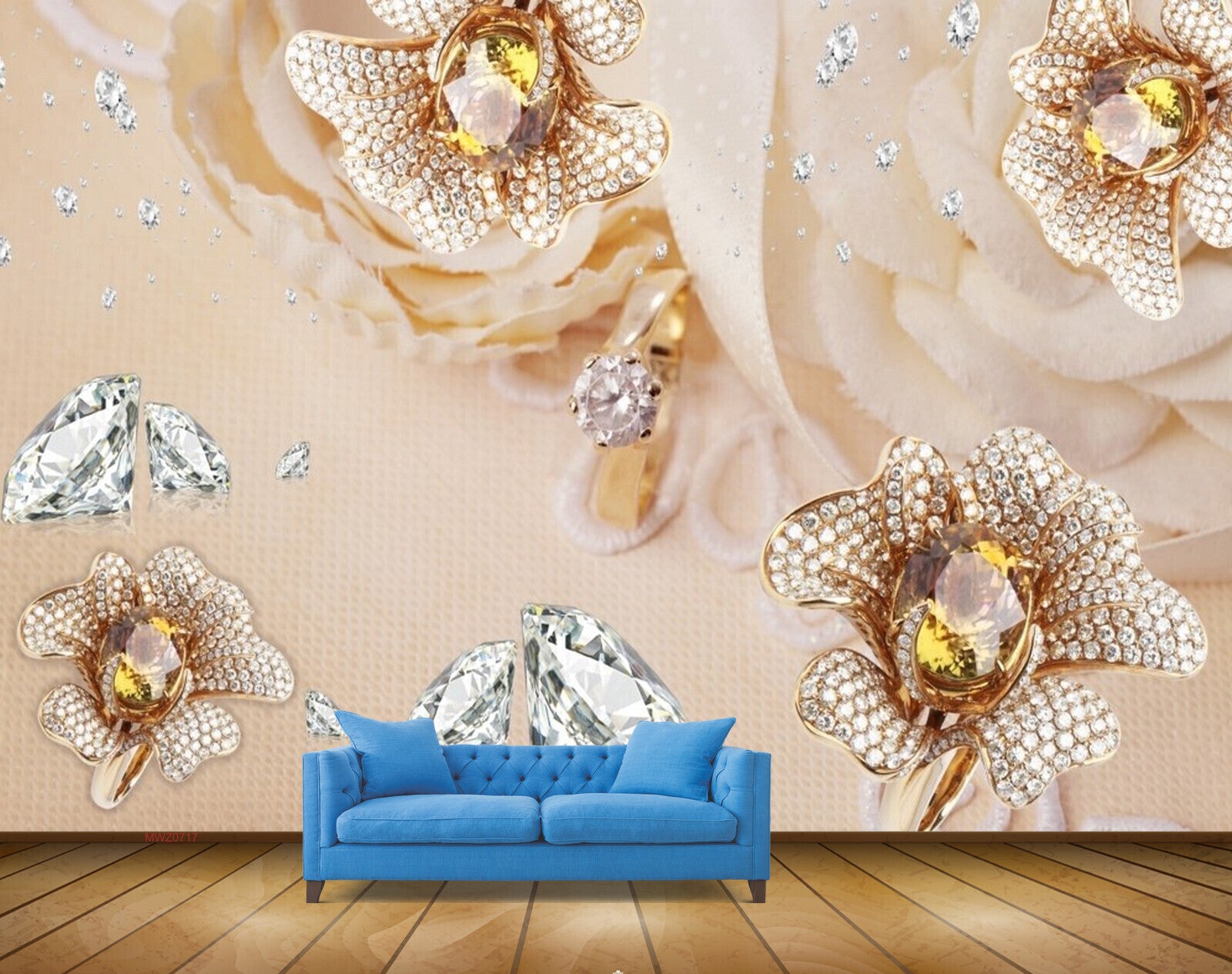 Avikalp MWZ0717 Diamonds Golden Flowers 3D HD Wallpaper Avikalp MWZ0717 Diamonds Golden Flowers 3D HD Wallpaper