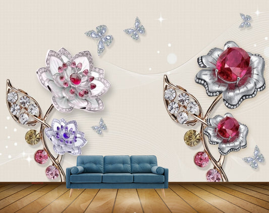 Avikalp MWZ0720 White Pink Flowers Butterflies HD Wallpaper