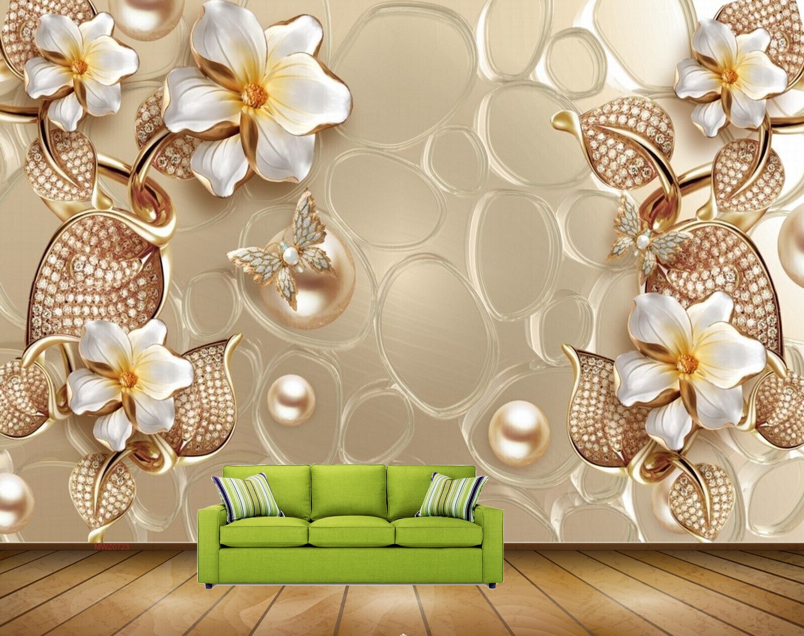 Avikalp MWZ0723 White Golden Flowers Butterflies 3D HD Wallpaper Avikalp MWZ0723 White Golden Flowers Butterflies 3D HD Wallpaper