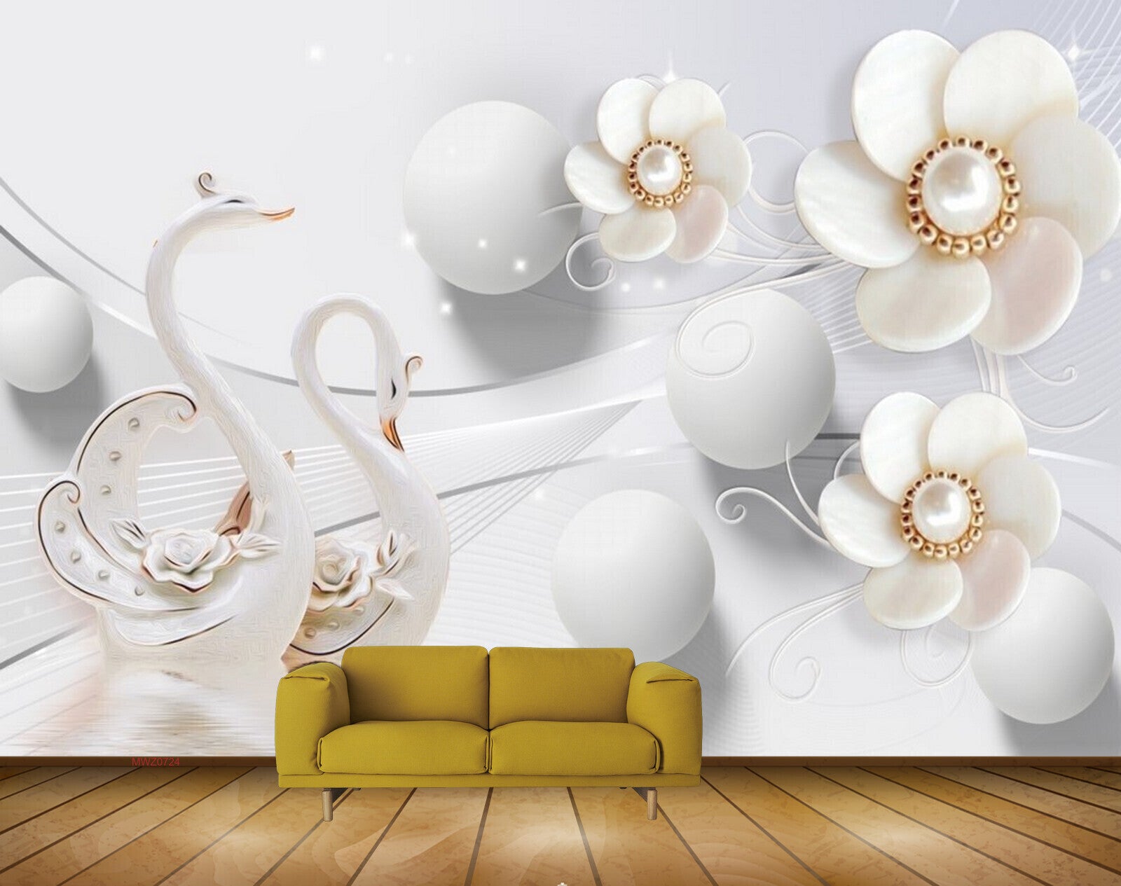 Avikalp MWZ0724 White Flowers Swans 3D HD Wallpaper Avikalp MWZ0724 White Flowers Swans 3D HD Wallpaper