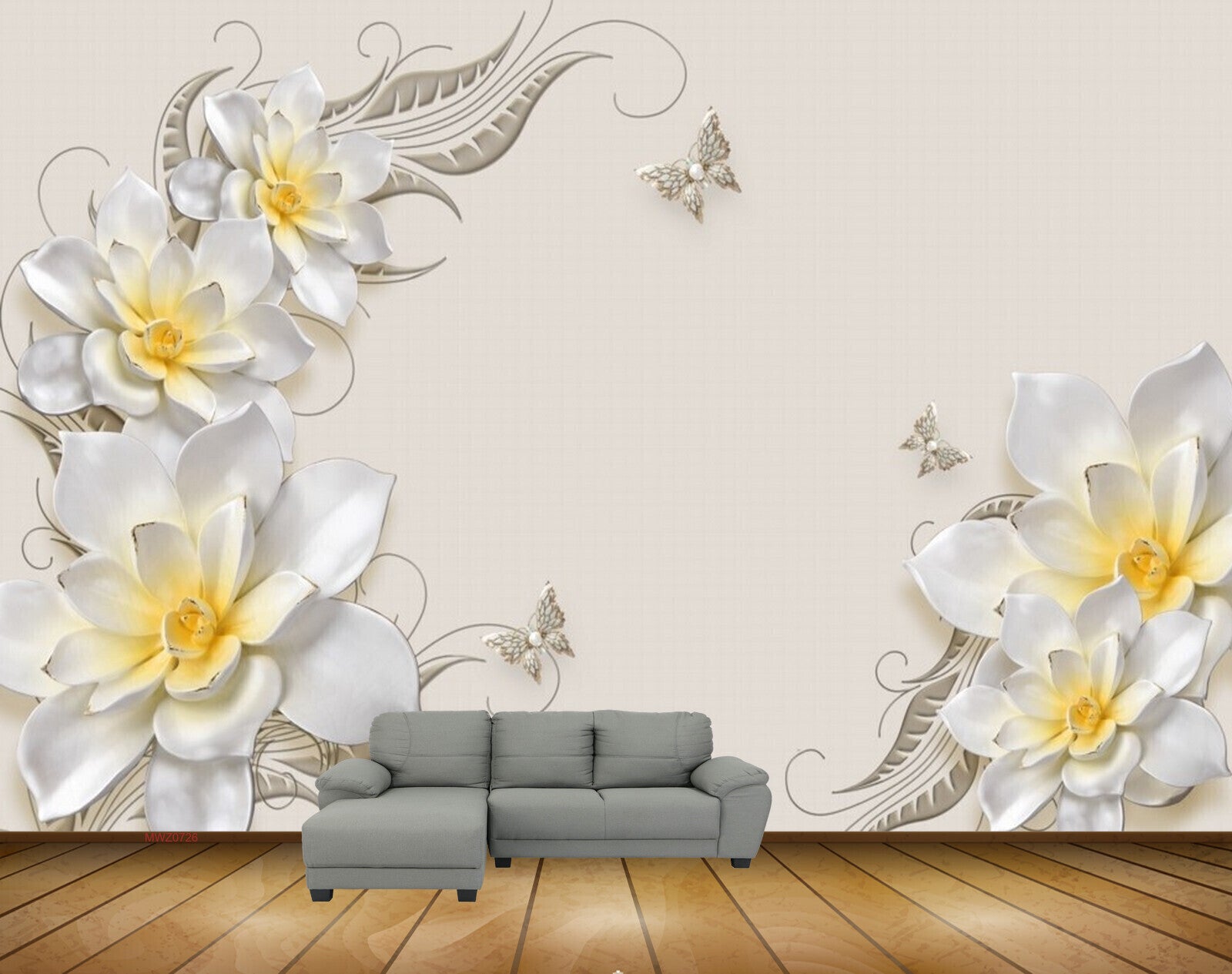 Avikalp MWZ0726 White Yellow Flowers Butterflies 3D HD Wallpaper Avikalp MWZ0726 White Yellow Flowers Butterflies 3D HD Wallpaper