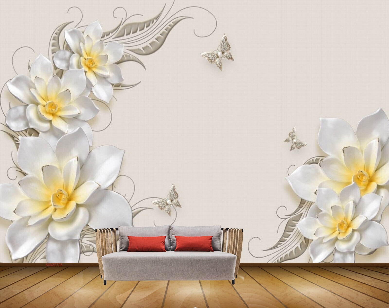 Avikalp MWZ0726 White Yellow Flowers Butterflies 3D HD Wallpaper Avikalp MWZ0726 White Yellow Flowers Butterflies 3D HD Wallpaper