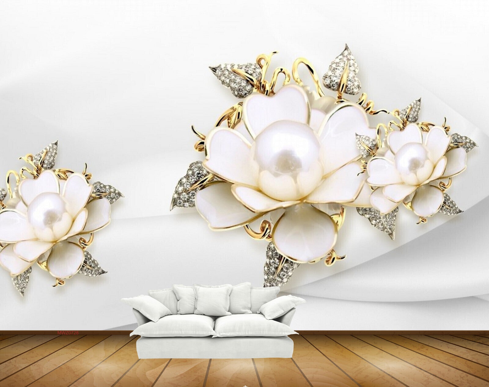 Avikalp MWZ0728 White Golden Flowers Cranes HD Wallpaper Avikalp MWZ0728 White Golden Flowers Cranes HD Wallpaper