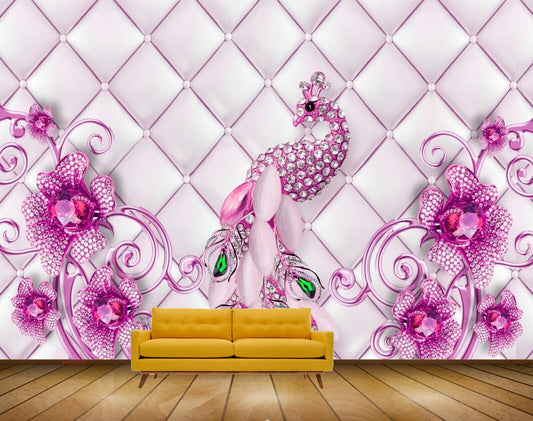 Avikalp MWZ0732 Pink Peacock Flowers HD Wallpaper