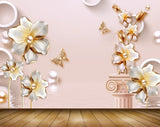 Avikalp MWZ0733 White Golden Flowers Butterflies 3D HD Wallpaper Avikalp MWZ0733 White Golden Flowers Butterflies 3D HD Wallpaper