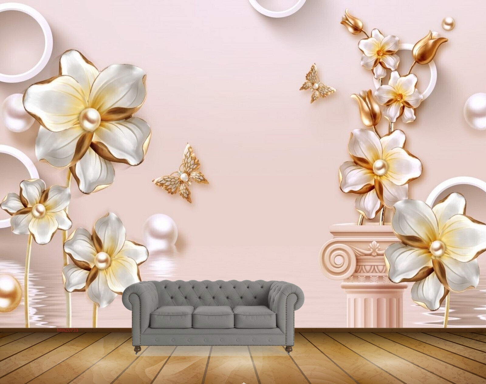 Avikalp MWZ0733 White Golden Flowers Butterflies 3D HD Wallpaper Avikalp MWZ0733 White Golden Flowers Butterflies 3D HD Wallpaper