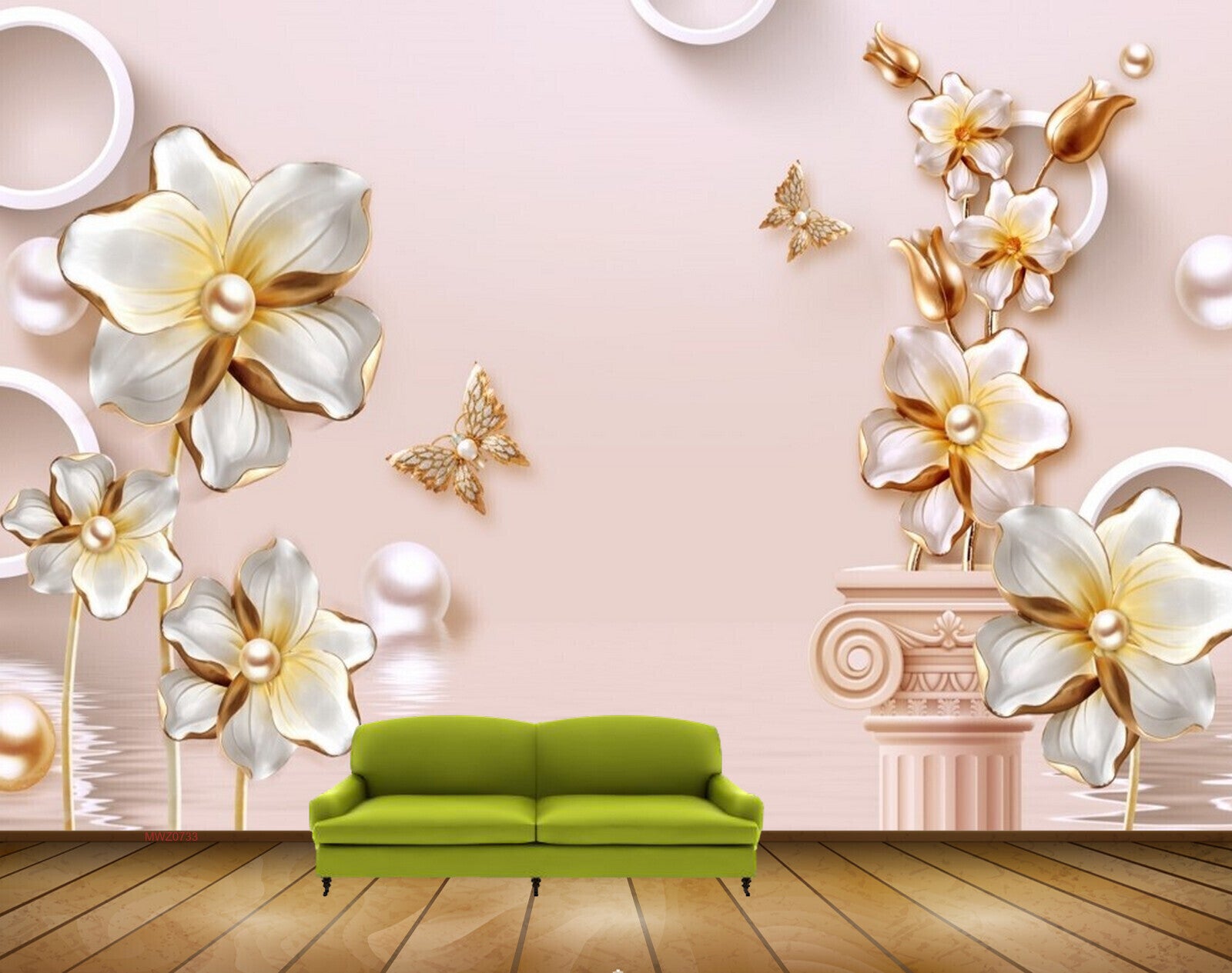 Avikalp MWZ0733 White Golden Flowers Butterflies 3D HD Wallpaper Avikalp MWZ0733 White Golden Flowers Butterflies 3D HD Wallpaper