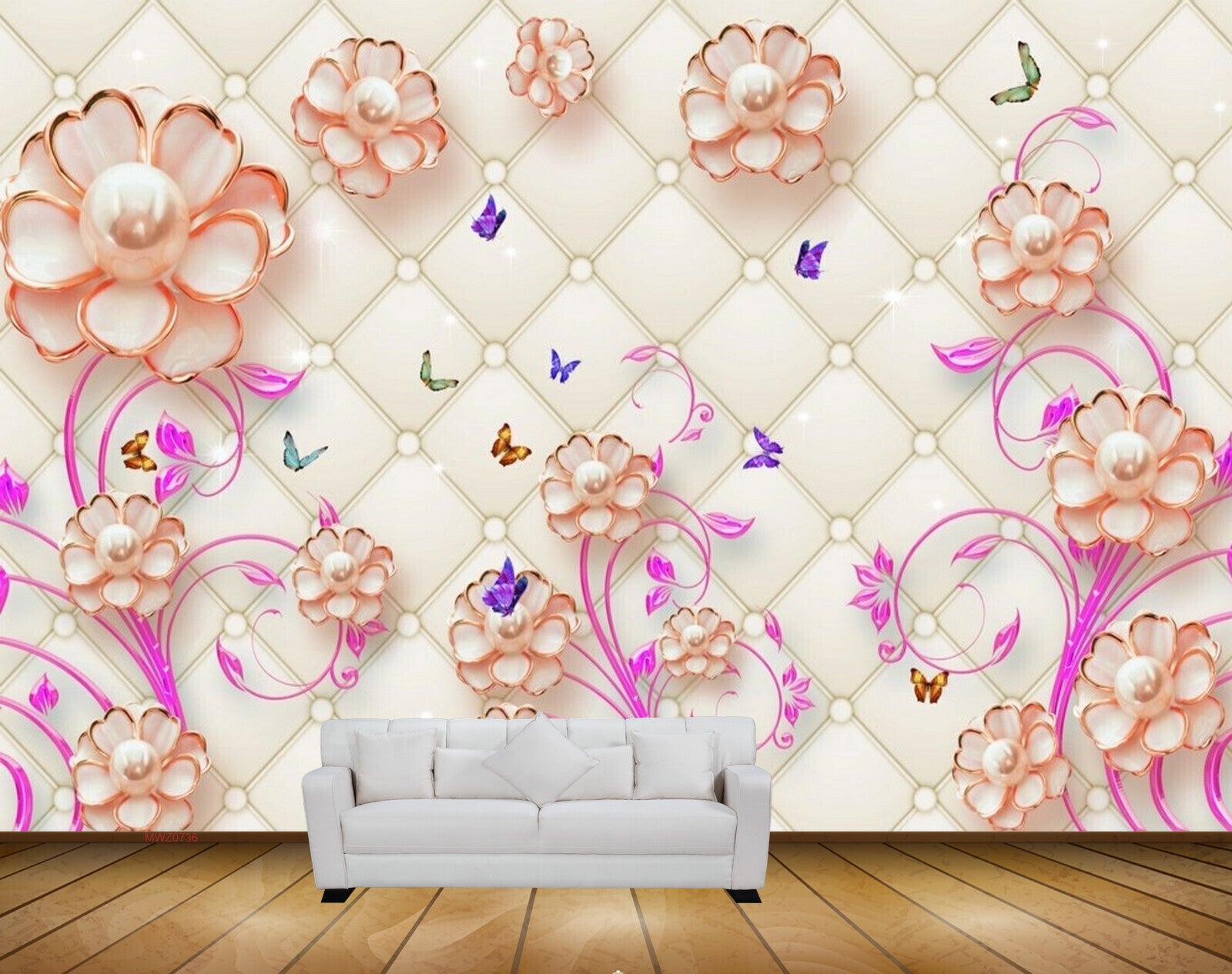 Avikalp MWZ0736 Red White Flowers Butterflies HD Wallpaper Avikalp MWZ0736 Red White Flowers Butterflies HD Wallpaper