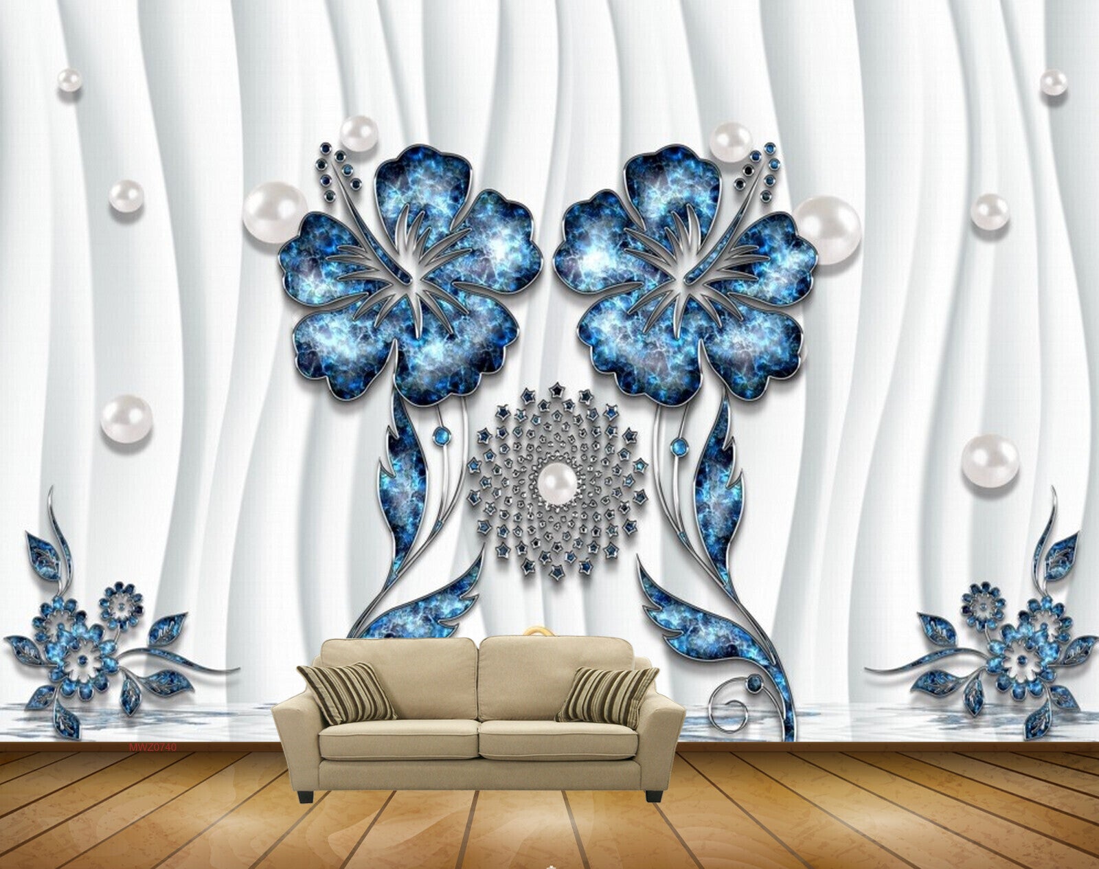 Avikalp MWZ0740 Blue Flowers Cranes Leaves 3D HD Wallpaper Avikalp MWZ0740 Blue Flowers Cranes Leaves 3D HD Wallpaper