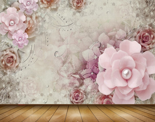 Avikalp MWZ0742 Pink White Leaves 3D HD Wallpaper