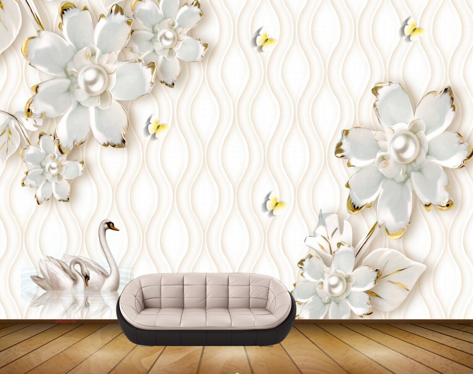 Avikalp MWZ0748 White Flowers Cranes Butterflies 3D HD Wallpaper Avikalp MWZ0748 White Flowers Cranes Butterflies 3D HD Wallpaper