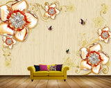 Avikalp MWZ0753 Red Gold Flowers Butterflies HD Wallpaper Avikalp MWZ0753 Red Gold Flowers Butterflies HD Wallpaper