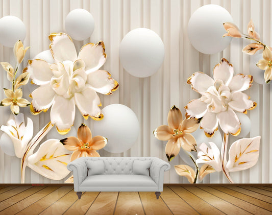 Avikalp MWZ0756 White Pink Flowers Leaves HD Wallpaper