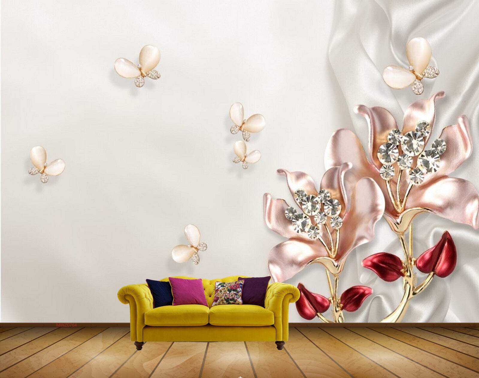 Avikalp MWZ0764 White Pink Flowers Butterflies 3D HD Wallpaper Avikalp MWZ0764 White Pink Flowers Butterflies 3D HD Wallpaper