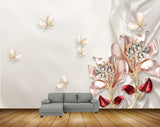 Avikalp MWZ0764 White Pink Flowers Butterflies 3D HD Wallpaper Avikalp MWZ0764 White Pink Flowers Butterflies 3D HD Wallpaper