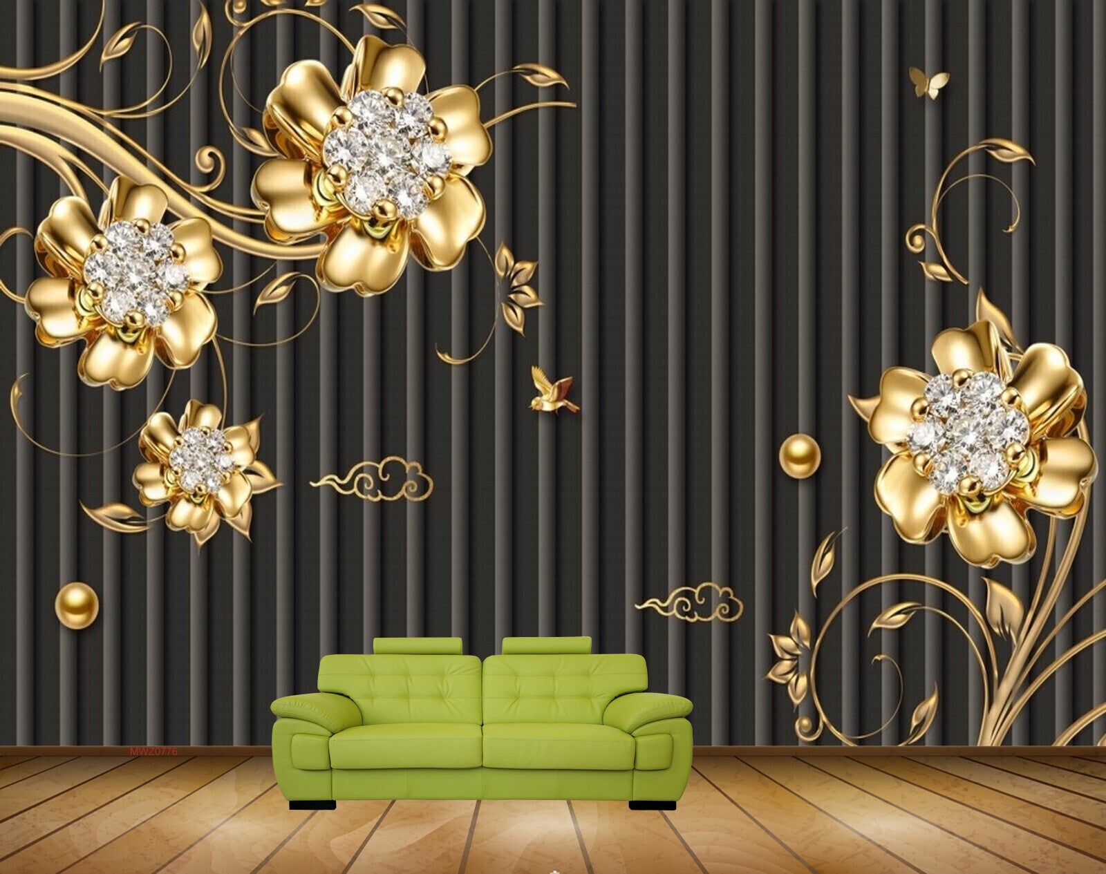 Avikalp MWZ0776 Golden Flowers Birds Butterflies 3D HD Wallpaper Avikalp MWZ0776 Golden Flowers Birds Butterflies 3D HD Wallpaper