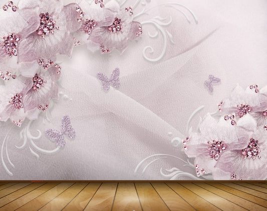 Avikalp MWZ0777 Purple Flowers Butterflies 3D HD Wallpaper