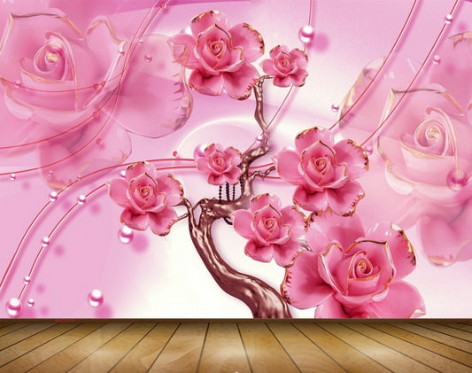 Avikalp MWZ0781 Pink Flowers Branches 3D HD Wallpaper