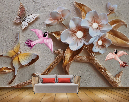 Avikalp MWZ0784 White Flowers Birds HD Wallpaper