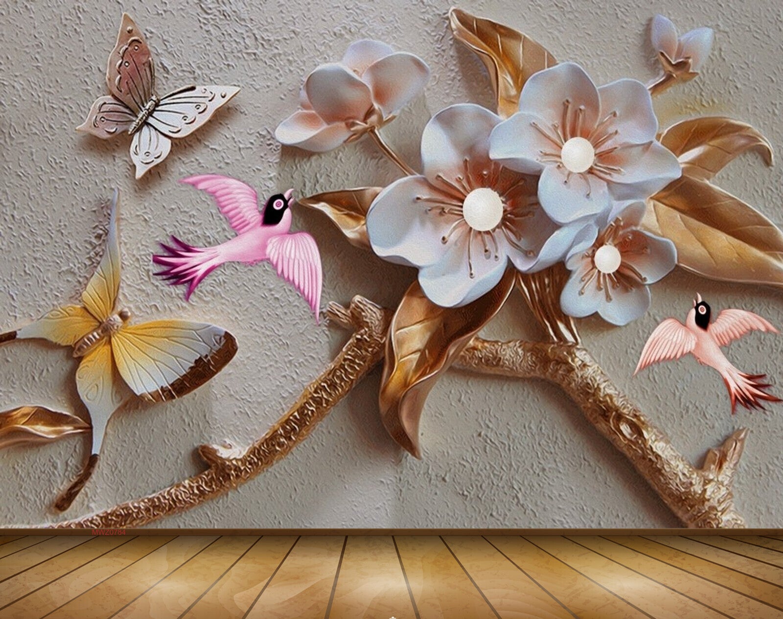 Avikalp MWZ0784 White Flowers Birds 3D HD Wallpaper Avikalp MWZ0784 White Flowers Birds 3D HD Wallpaper