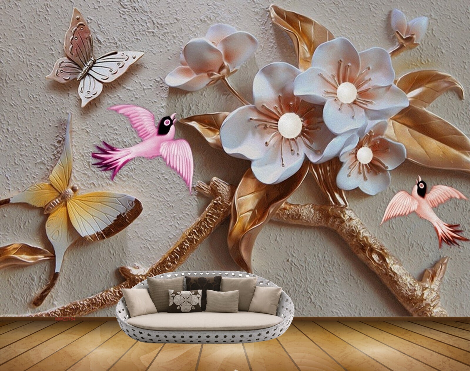 Avikalp MWZ0784 White Flowers Birds 3D HD Wallpaper Avikalp MWZ0784 White Flowers Birds 3D HD Wallpaper