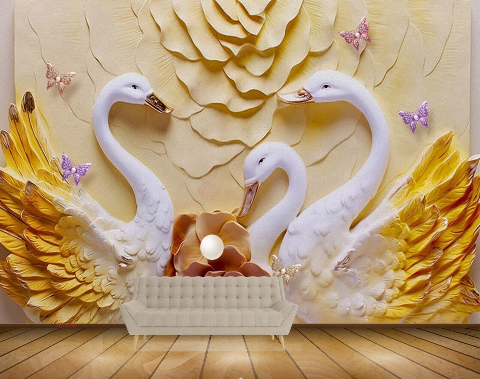 Avikalp MWZ0787 White Yellow Cranes Flowers 3D HD Wallpaper Avikalp MWZ0787 White Yellow Cranes Flowers 3D HD Wallpaper