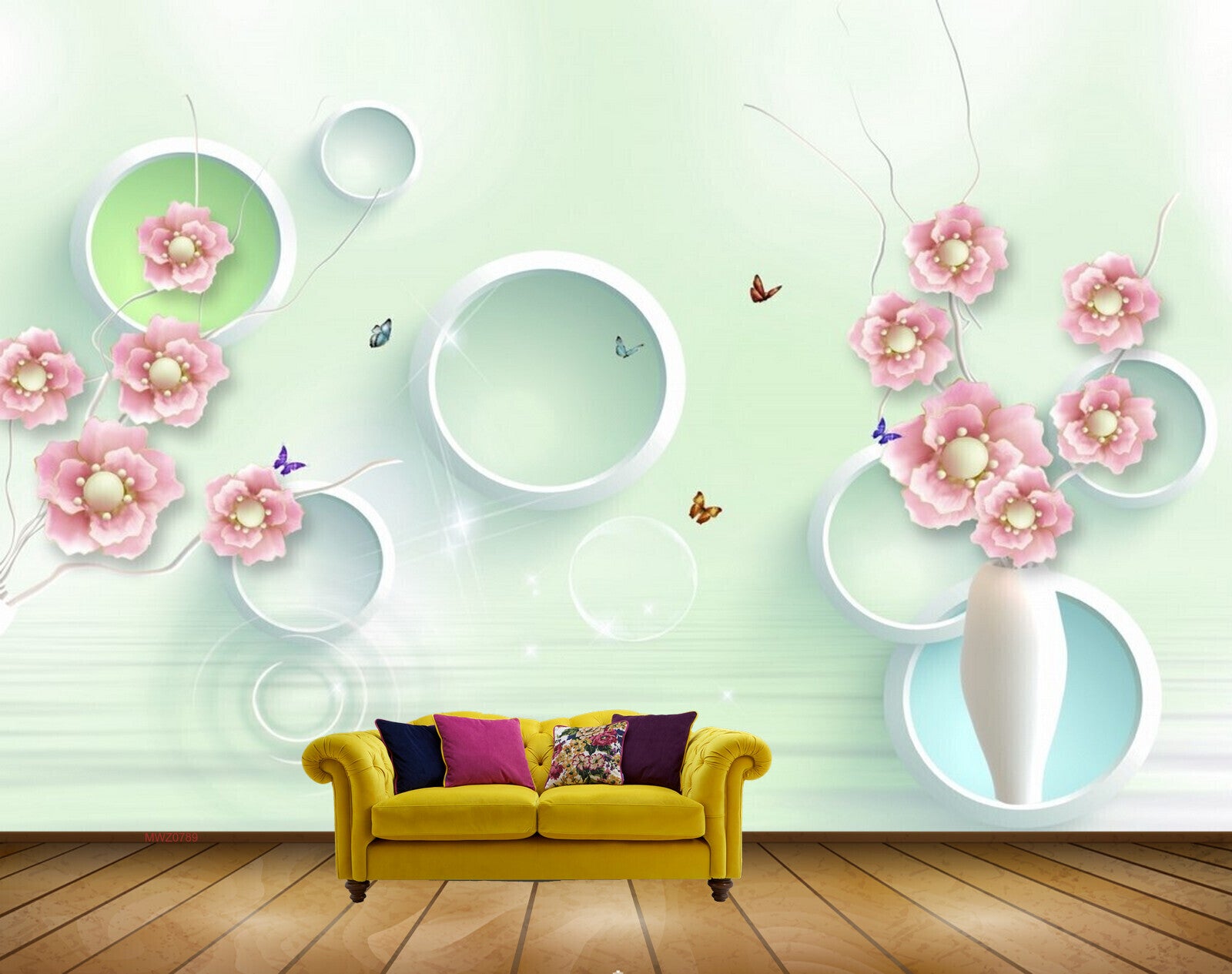 Avikalp MWZ0789 Pink Flowers Butterflies 3D HD Wallpaper Avikalp MWZ0789 Pink Flowers Butterflies 3D HD Wallpaper