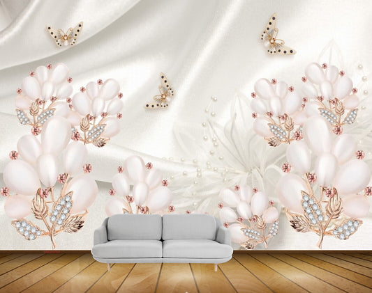 Avikalp MWZ0793 White Flowers Butterfles HD Wallpaper