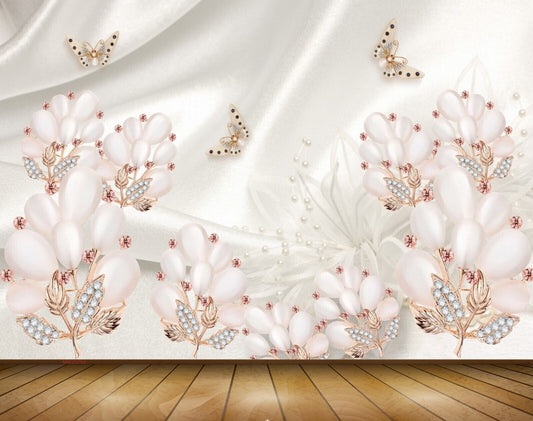 Avikalp MWZ0793 White Flowers Butterfles 3D HD Wallpaper