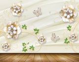 Avikalp MWZ0796 White Gold Flowers Butterflies Leaves 3D HD Wallpaper Avikalp MWZ0796 White Gold Flowers Butterflies Leaves 3D HD Wallpaper
