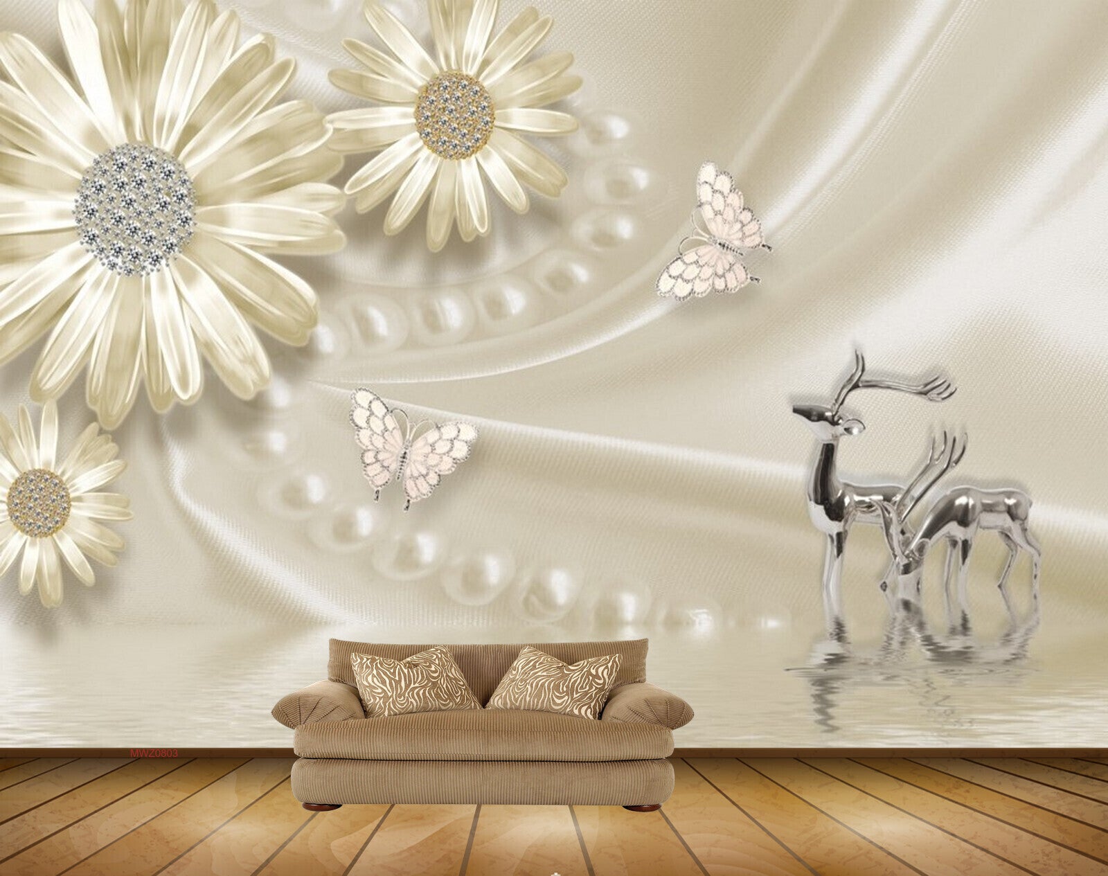 Avikalp MWZ0803 Golden Flowers Butterfies Deers HD Wallpaper Avikalp MWZ0803 Golden Flowers Butterfies Deers HD Wallpaper