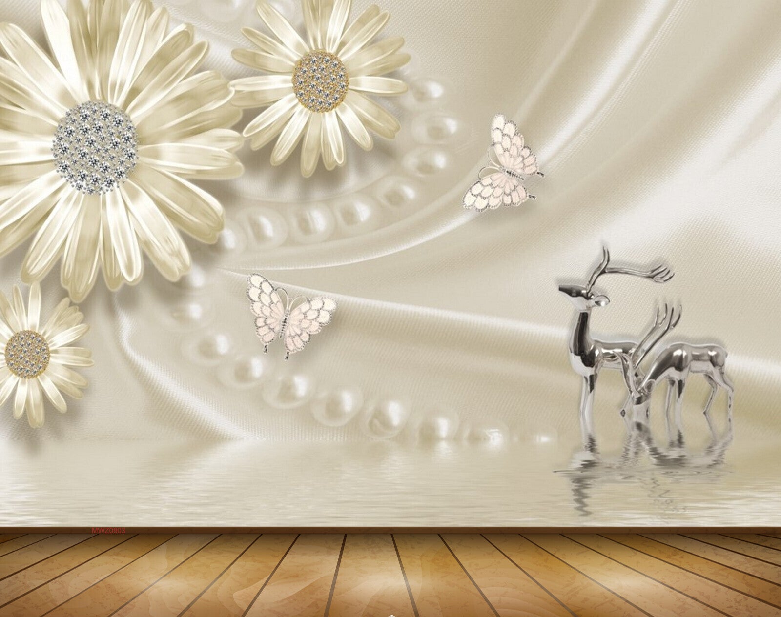 Avikalp MWZ0803 Golden Flowers Butterfies Deers 3D HD Wallpaper Avikalp MWZ0803 Golden Flowers Butterfies Deers 3D HD Wallpaper