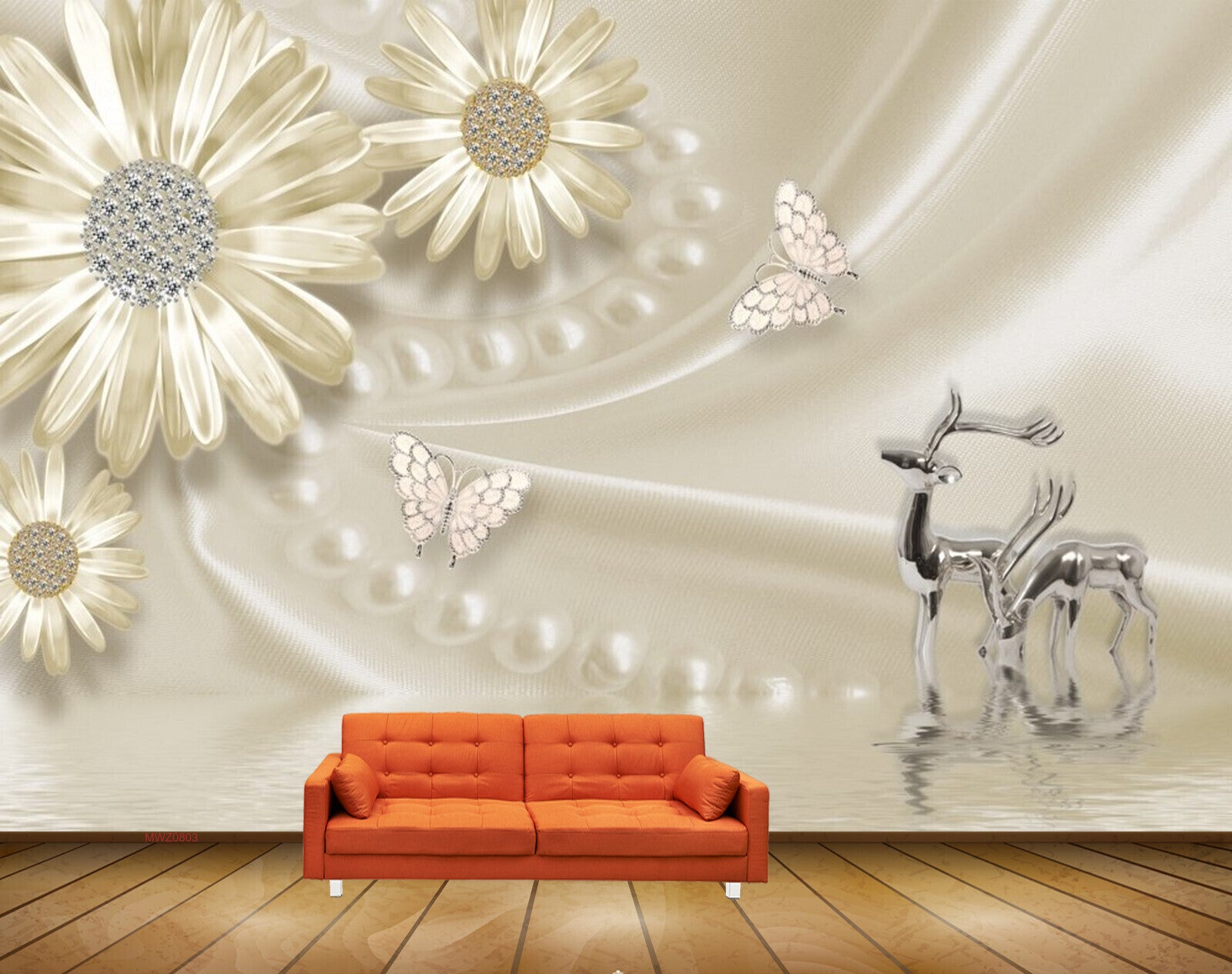 Avikalp MWZ0803 Golden Flowers Butterfies Deers 3D HD Wallpaper Avikalp MWZ0803 Golden Flowers Butterfies Deers 3D HD Wallpaper