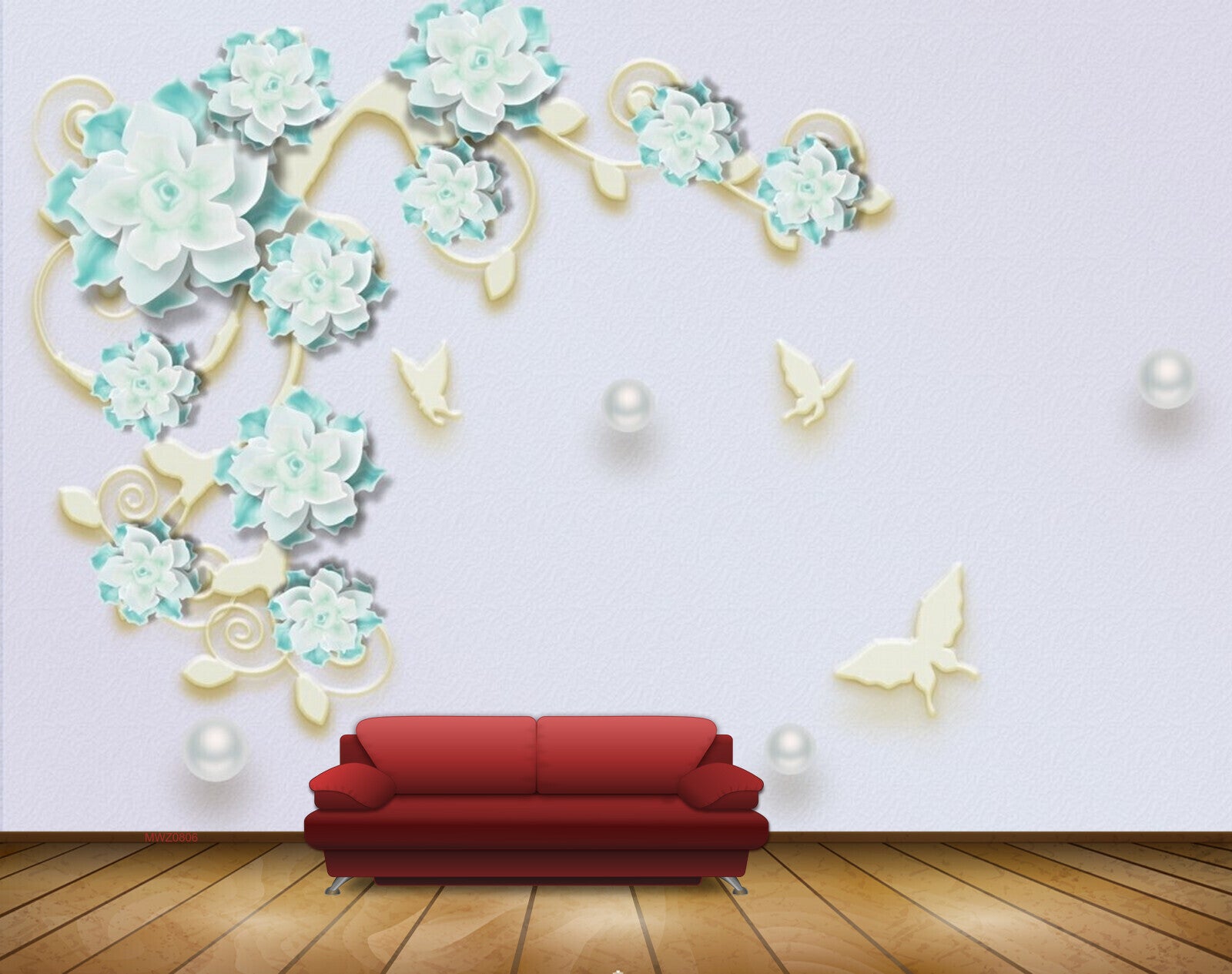 Avikalp MWZ0806 White Green Flowers Butterflies 3D HD Wallpaper Avikalp MWZ0806 White Green Flowers Butterflies 3D HD Wallpaper
