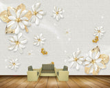 Avikalp MWZ0811 White Golden Flowers Butterflies HD Wallpaper Avikalp MWZ0811 White Golden Flowers Butterflies HD Wallpaper