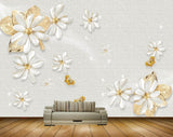 Avikalp MWZ0811 White Golden Flowers Butterflies 3D HD Wallpaper Avikalp MWZ0811 White Golden Flowers Butterflies 3D HD Wallpaper