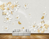 Avikalp MWZ0811 White Golden Flowers Butterflies 3D HD Wallpaper Avikalp MWZ0811 White Golden Flowers Butterflies 3D HD Wallpaper