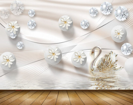 Avikalp MWZ0814 White Flowers Crane 3D HD Wallpaper