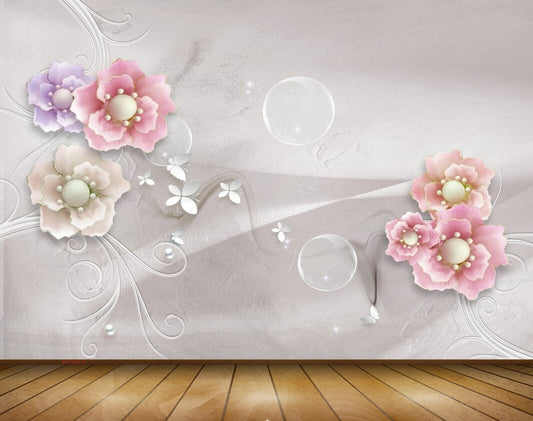 Avikalp MWZ0816 Pink Purple White Flowers 3D HD Wallpaper