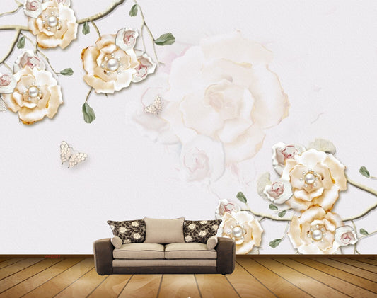 Avikalp MWZ0817 White Yellow flowers Leaves HD Wallpaper