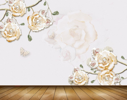 Avikalp MWZ0817 White Yellow flowers Leaves 3D HD Wallpaper