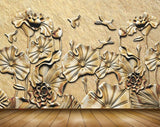 Avikalp MWZ0818  Golden Flowers Leaves Birds 3D HD Wallpaper Avikalp MWZ0818  Golden Flowers Leaves Birds 3D HD Wallpaper