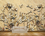 Avikalp MWZ0818  Golden Flowers Leaves Birds 3D HD Wallpaper Avikalp MWZ0818  Golden Flowers Leaves Birds 3D HD Wallpaper