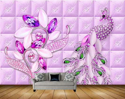 Avikalp MWZ0819 Pink Peacock Flowers Leaves HD Wallpaper