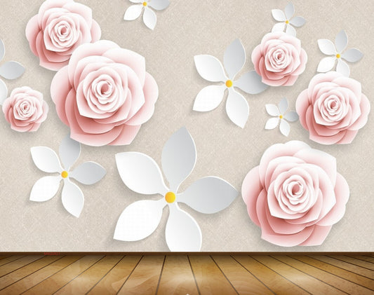 Avikalp MWZ0821 Pink White Flowers 3D HD Wallpaper